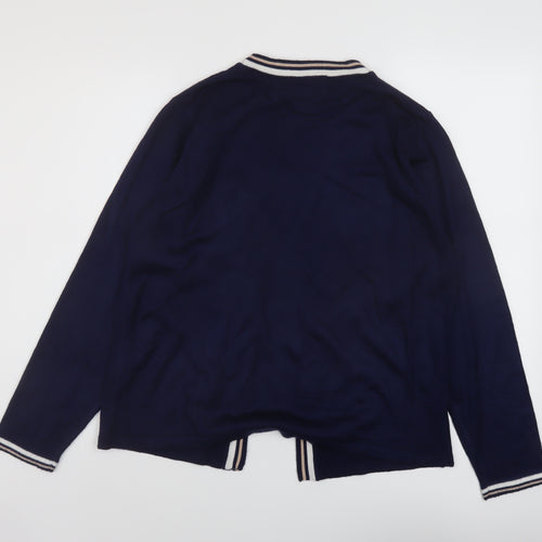 EWM Womens Blue Round Neck Striped Acrylic Pullover Jumper Size 14