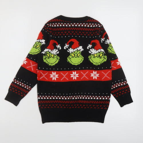 The Grinch Boys Black Crew Neck Geometric Acrylic Pullover Jumper Size 8-9 Years Pullover - Grinch Christmas