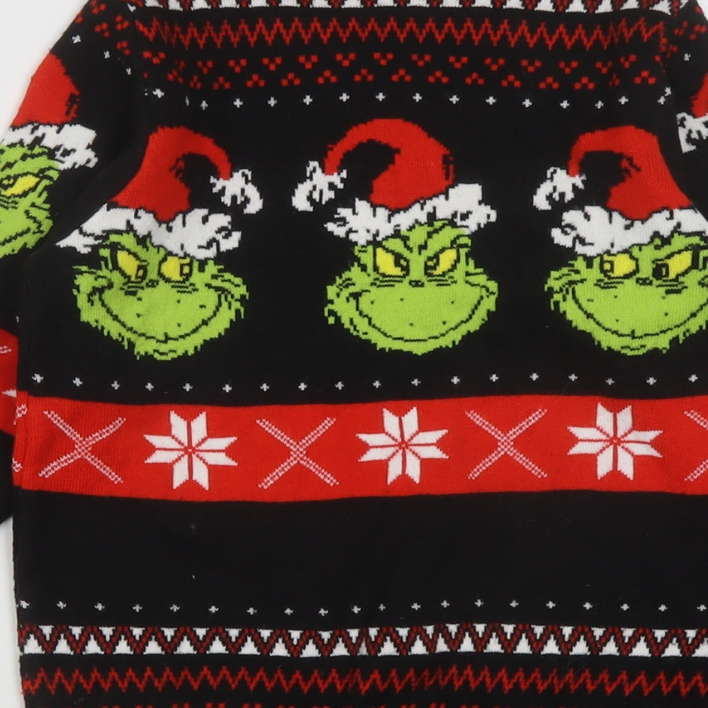 The Grinch Boys Black Crew Neck Geometric Acrylic Pullover Jumper Size 8-9 Years Pullover - Grinch Christmas