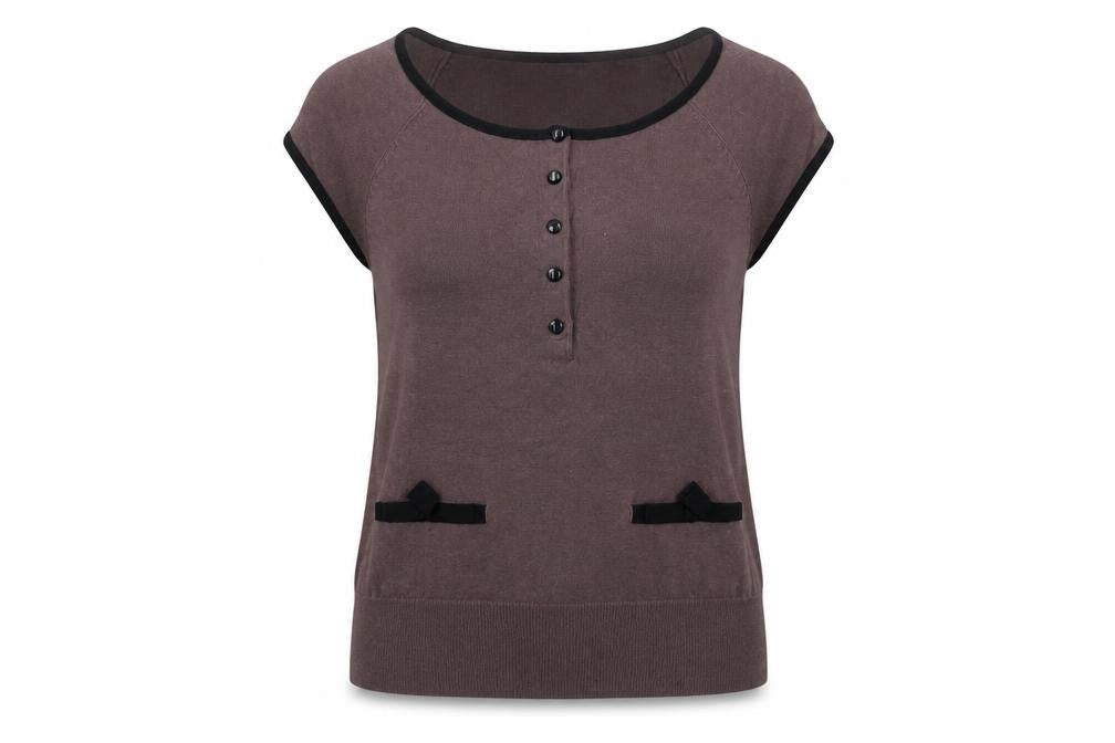 Front view of H&M women’s brown viscose basic blouse, size S, round neck