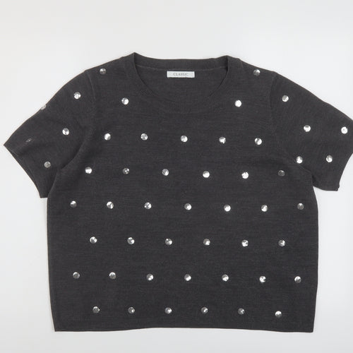 Marks and Spencer Womens Grey Round Neck Polka Dot Acrylic Pullover Jumper Size 16