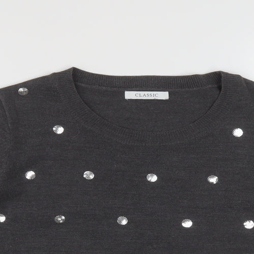 Marks and Spencer Womens Grey Round Neck Polka Dot Acrylic Pullover Jumper Size 16