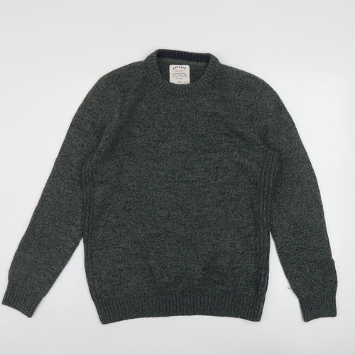 Fat Face Mens Green Crew Neck Acrylic Pullover Jumper Size M Long Sleeve