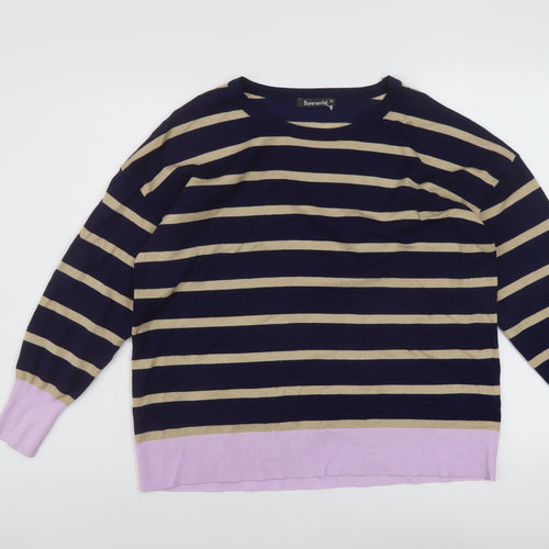 Bonmarché Womens Multicoloured Round Neck Striped Viscose Pullover Jumper Size 14