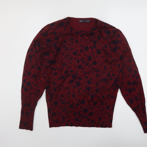 Marks and Spencer Womens Red Collared Floral Viscose Pullover Jumper Size 14