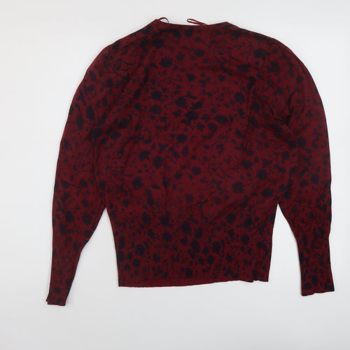 Marks and Spencer Womens Red Collared Floral Viscose Pullover Jumper Size 14