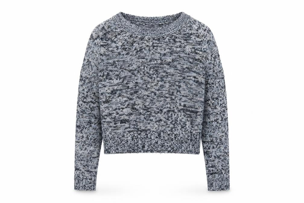 Front view of H&M women’s blue round neck acrylic jumper, size S