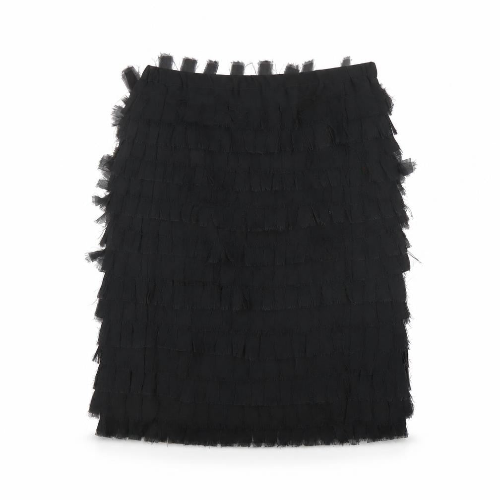 Front view of Zara women’s grey polyester a-line skirt, size M