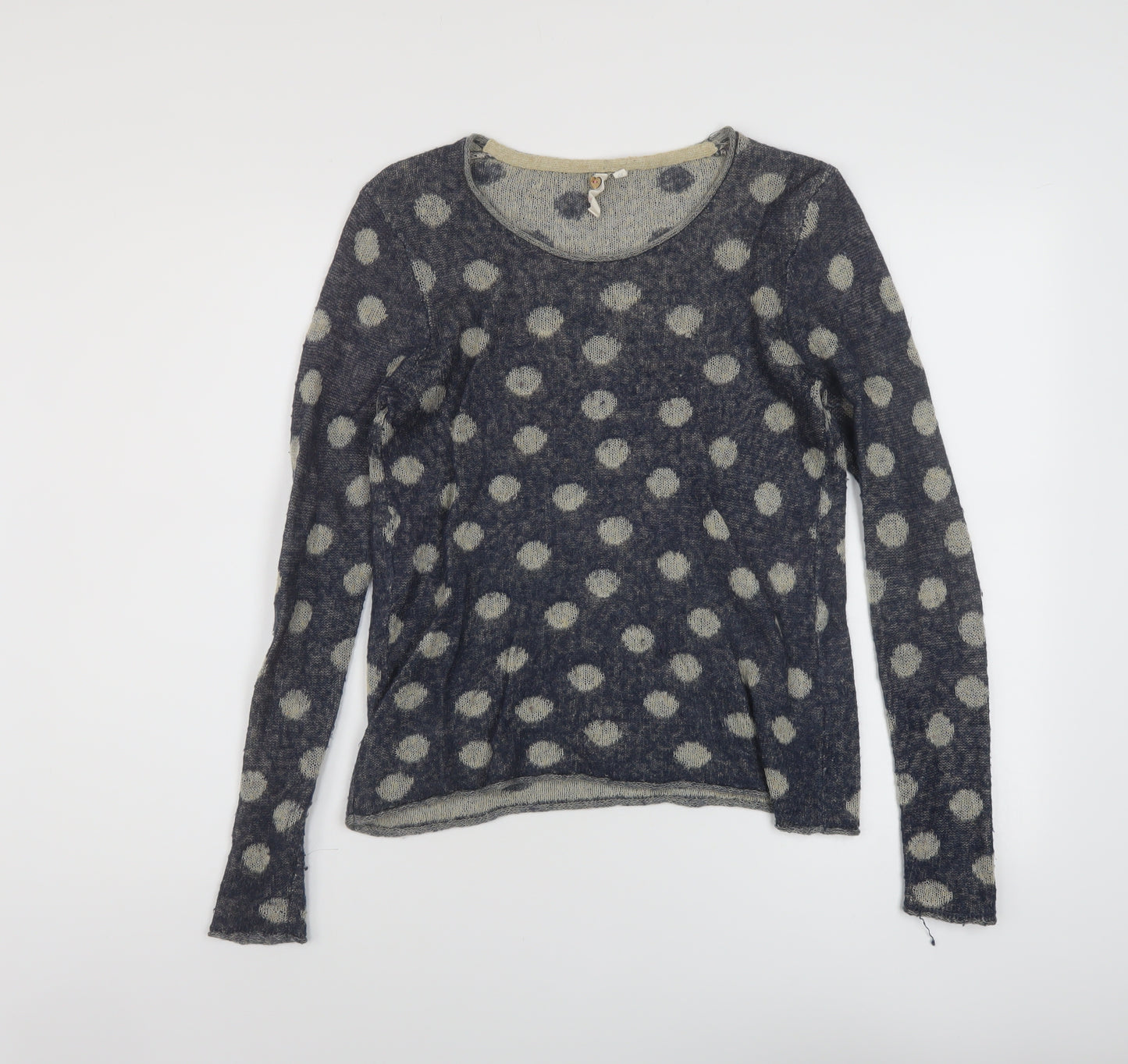 White Stuff Womens Blue Round Neck Polka Dot Acrylic Pullover Jumper Size 10