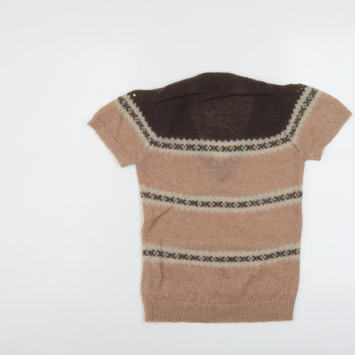 French Connection Womens Multicoloured V-Neck Geometric Mohair Pullover Jumper Size XS