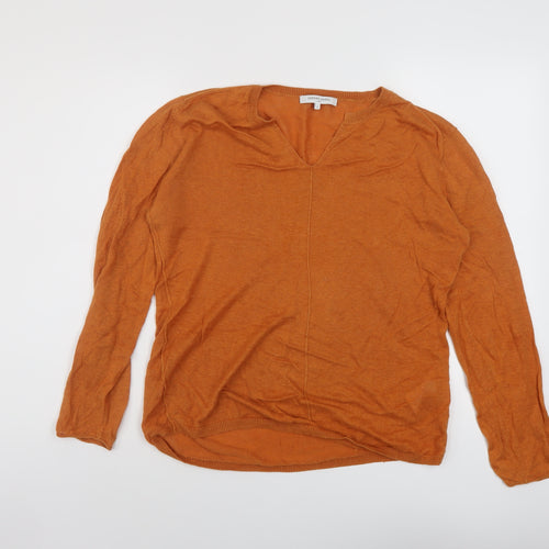 Gerard Darel Womens Orange V-Neck Linen Pullover Jumper Size 12