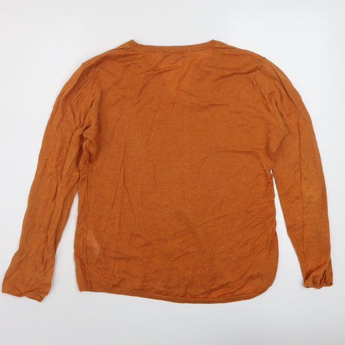 Gerard Darel Womens Orange V-Neck Linen Pullover Jumper Size 12