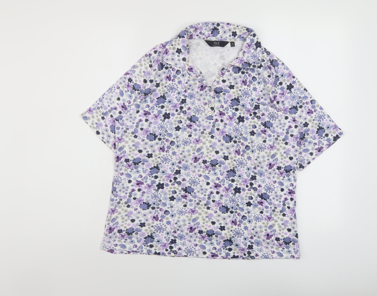 EWM Womens Multicoloured Floral Cotton Basic Polo Size 14 Collared