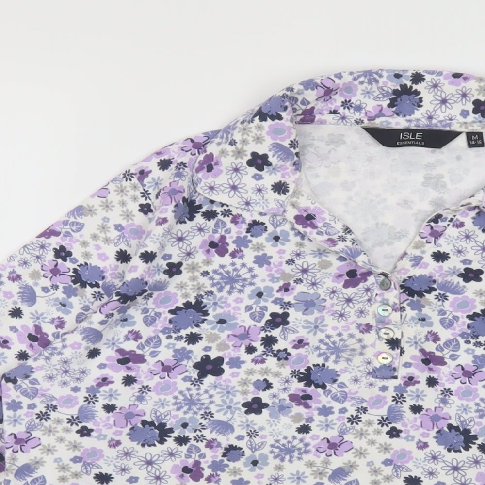 EWM Womens Multicoloured Floral Cotton Basic Polo Size 14 Collared