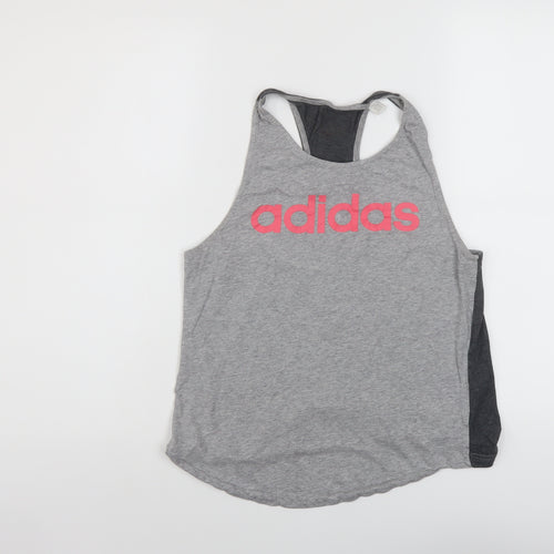 adidas Womens Grey Cotton Basic Polo Size S Round Neck Pullover