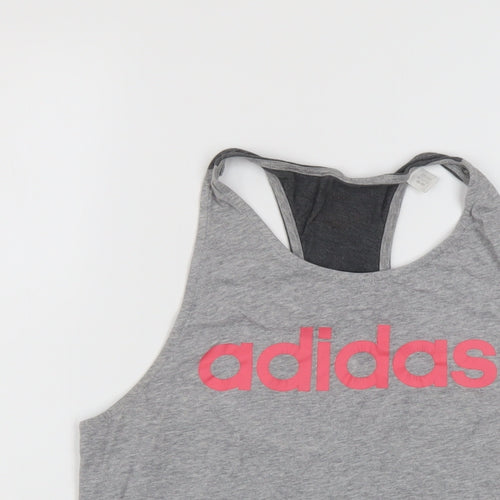 adidas Womens Grey Cotton Basic Polo Size S Round Neck Pullover