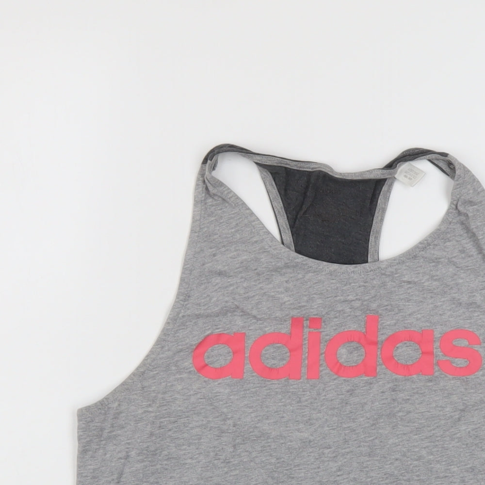 adidas Womens Grey Cotton Basic Polo Size S Round Neck Pullover