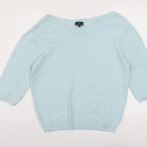 Marble Womens Blue Boat Neck Cotton Pullover Jumper Size 12