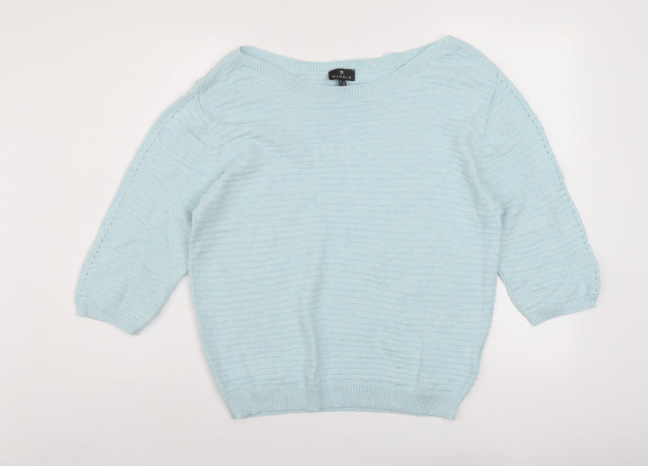 Marble Womens Blue Boat Neck Cotton Pullover Jumper Size 12