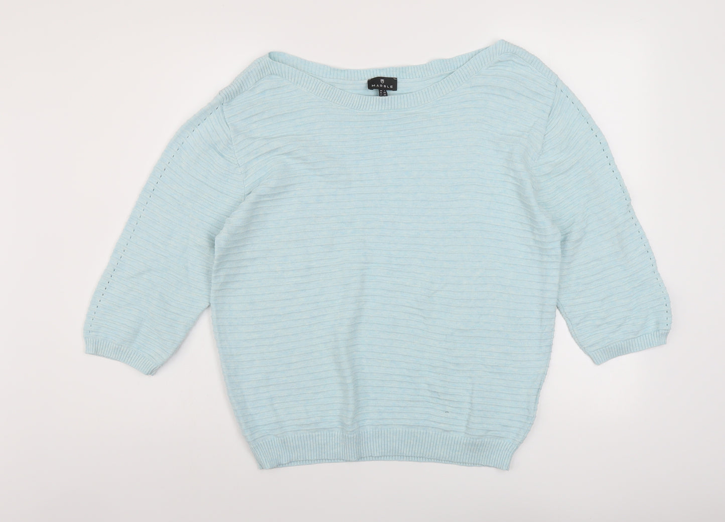 Marble Womens Blue Boat Neck Cotton Pullover Jumper Size 12