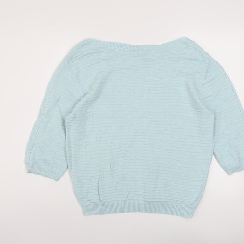 Marble Womens Blue Boat Neck Cotton Pullover Jumper Size 12