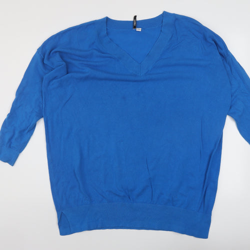 Cpasule Womens Blue V-Neck Viscose Pullover Jumper Size 20