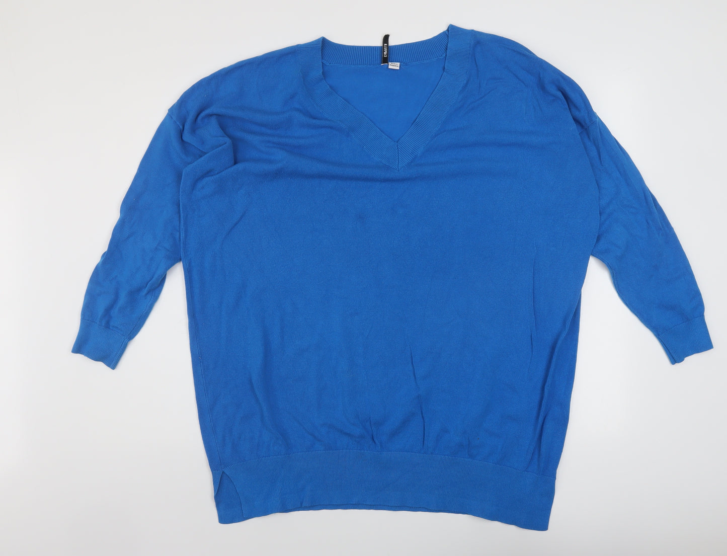 Cpasule Womens Blue V-Neck Viscose Pullover Jumper Size 20