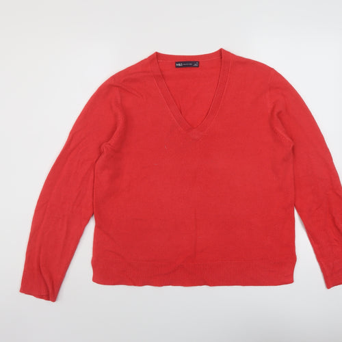 Marks and Spencer Womens Pink V-Neck Acrylic Pullover Jumper Size 14