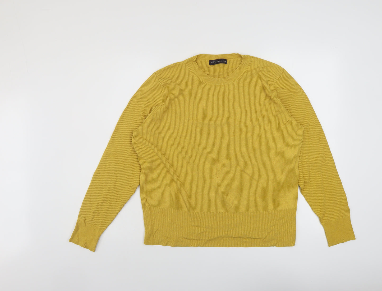 Marks and Spencer Womens Yellow Crew Neck Viscose Pullover Jumper Size 20