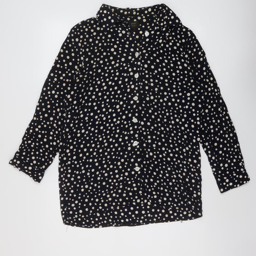Pop England Womens Blue Polka Dot Viscose Basic Button-Up Size 10 V-Neck