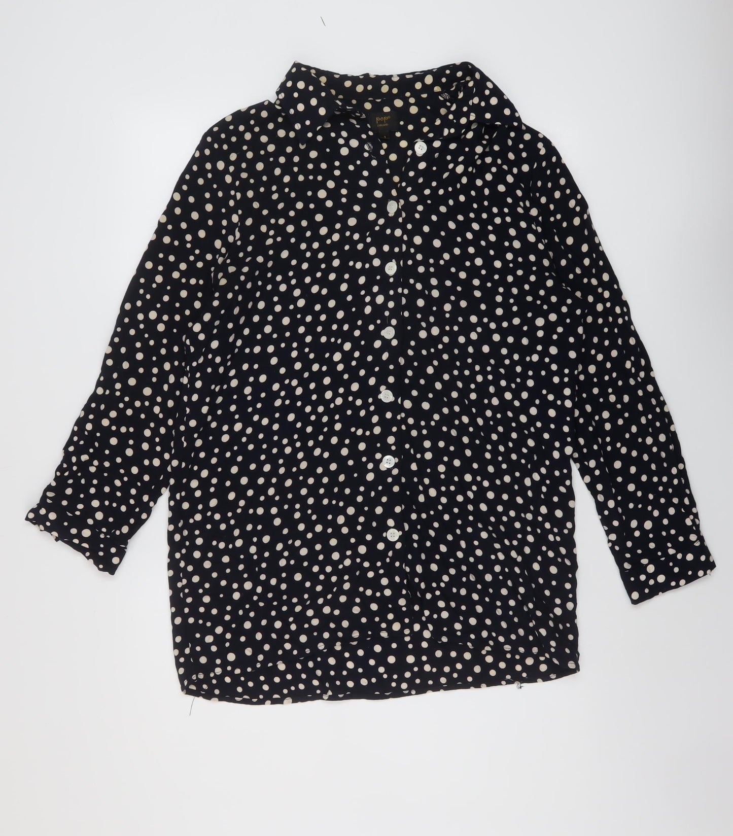 Pop England Womens Blue Polka Dot Viscose Basic Button-Up Size 10 V-Neck