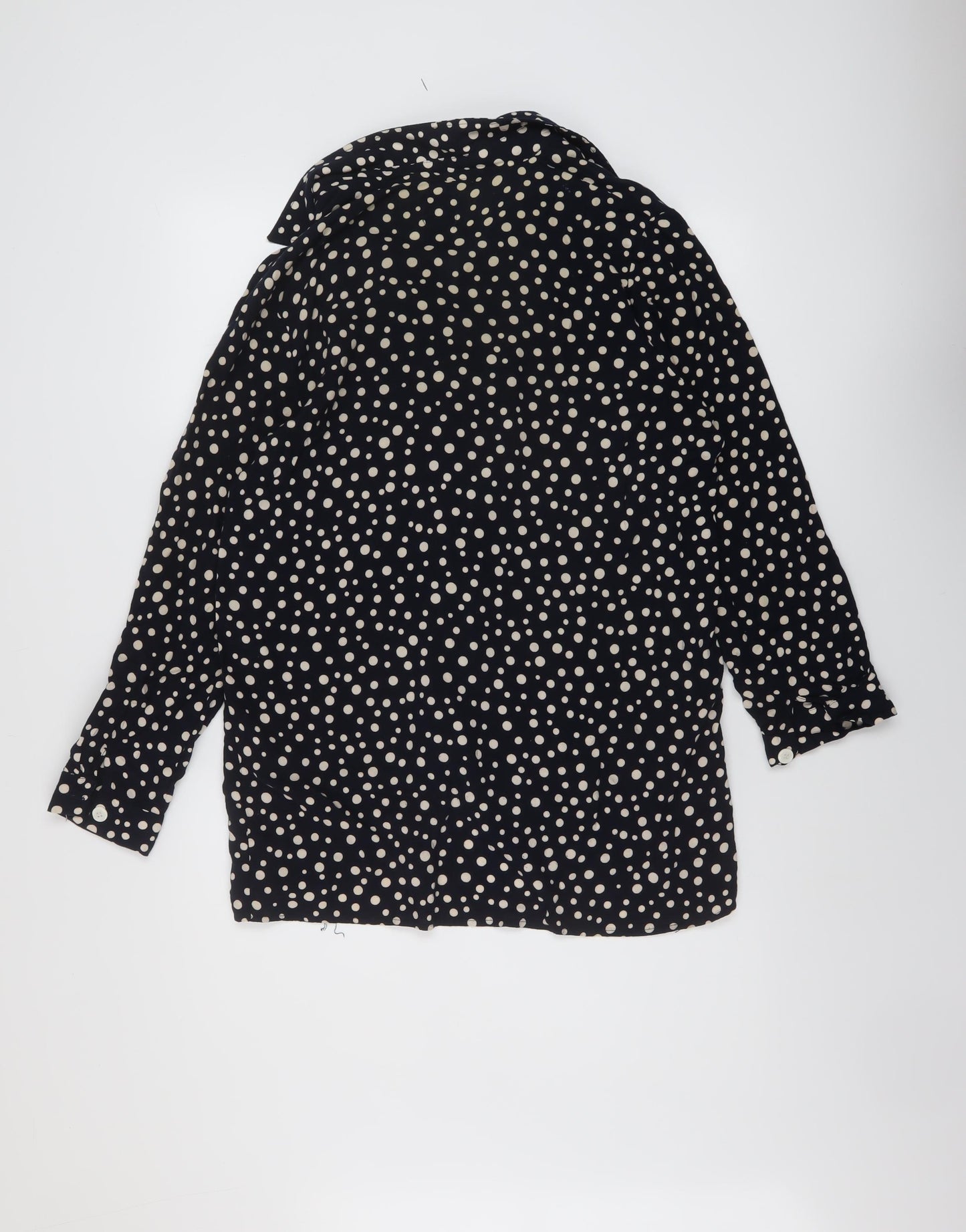 Pop England Womens Blue Polka Dot Viscose Basic Button-Up Size 10 V-Neck