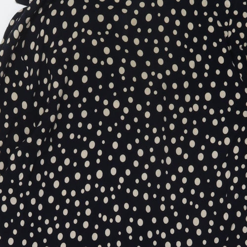 Pop England Womens Blue Polka Dot Viscose Basic Button-Up Size 10 V-Neck
