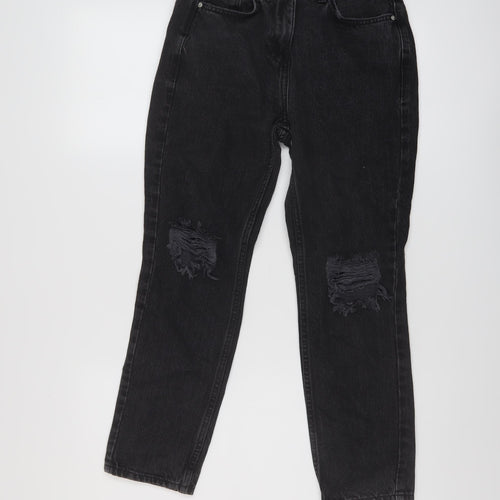 NEXT Womens Grey Cotton Mom Jeans Size 6 L25 in Regular Button