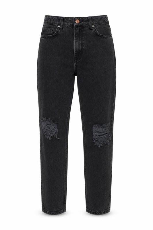 Front view of Next women’s grey cotton mom jeans, size UK 6, 25-inch leg regular button