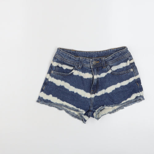 Marks and Spencer Girls Blue Cotton Hot Pants Shorts Size 9-10 Years Regular Zip