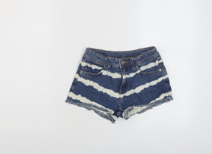 Marks and Spencer Girls Blue Cotton Hot Pants Shorts Size 9-10 Years Regular Zip