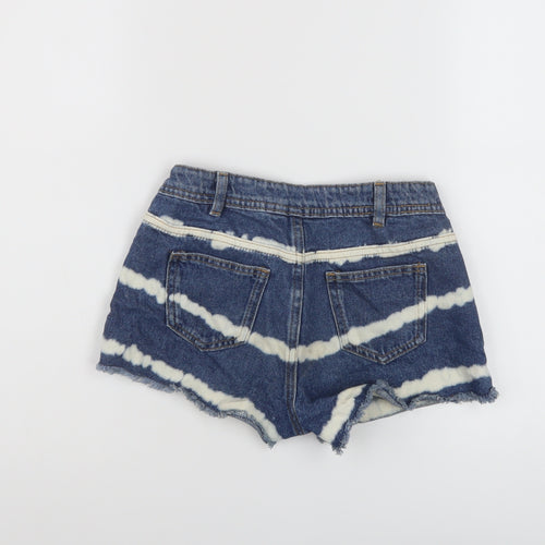 Marks and Spencer Girls Blue Cotton Hot Pants Shorts Size 9-10 Years Regular Zip