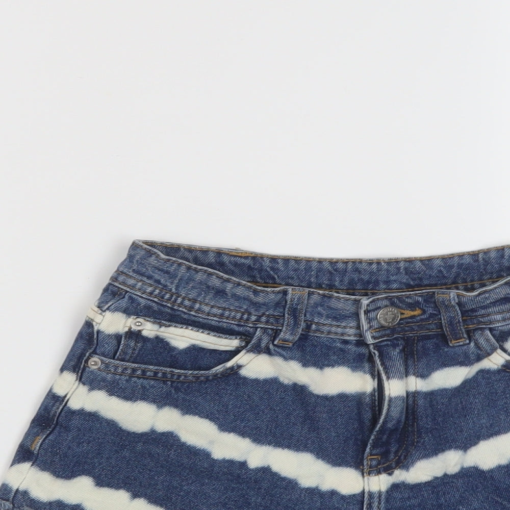 Marks and Spencer Girls Blue Cotton Hot Pants Shorts Size 9-10 Years Regular Zip