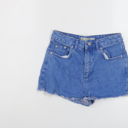 Topshop Womens Blue Cotton Mom Shorts Size 6 L3 in Regular Button