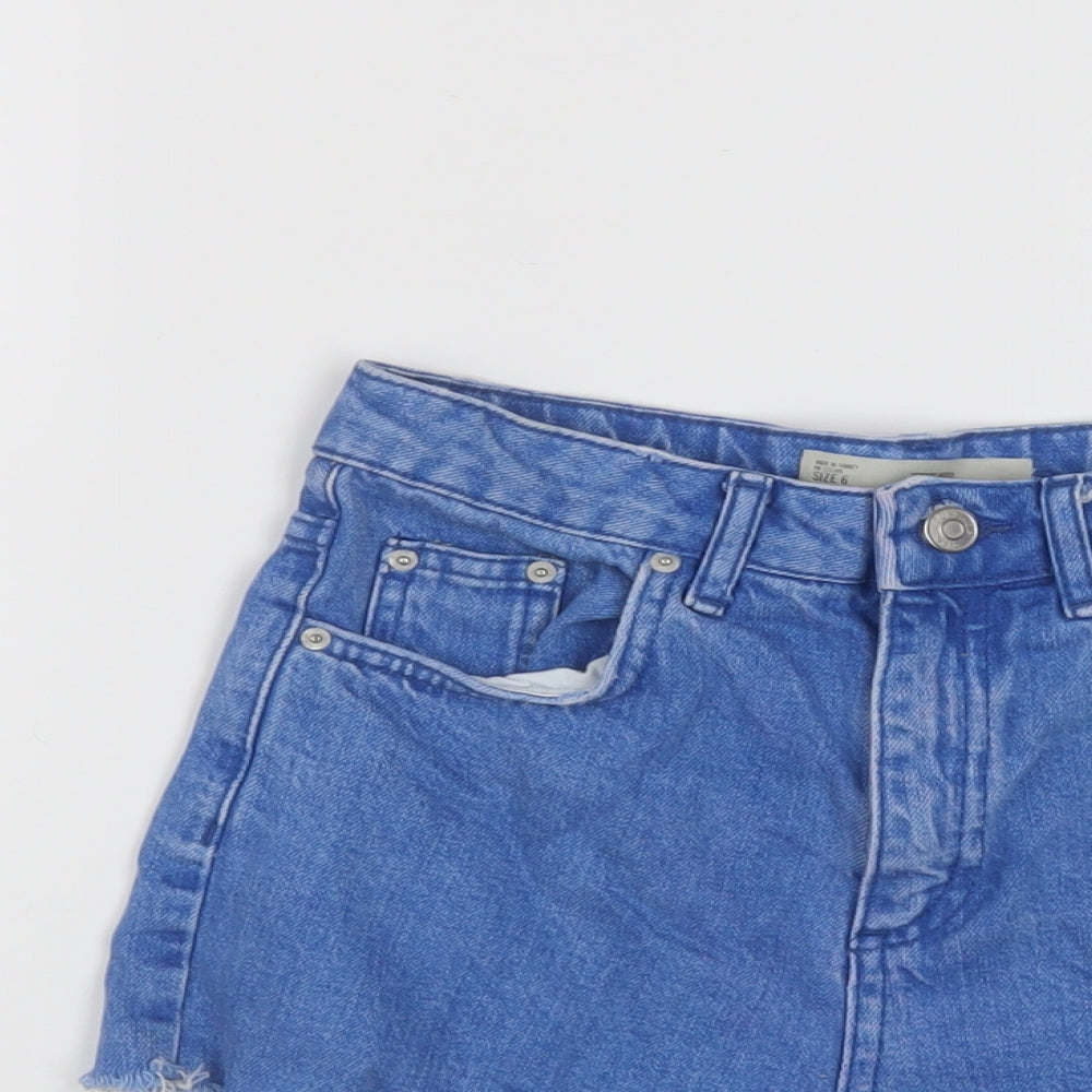 Topshop Womens Blue Cotton Mom Shorts Size 6 L3 in Regular Button