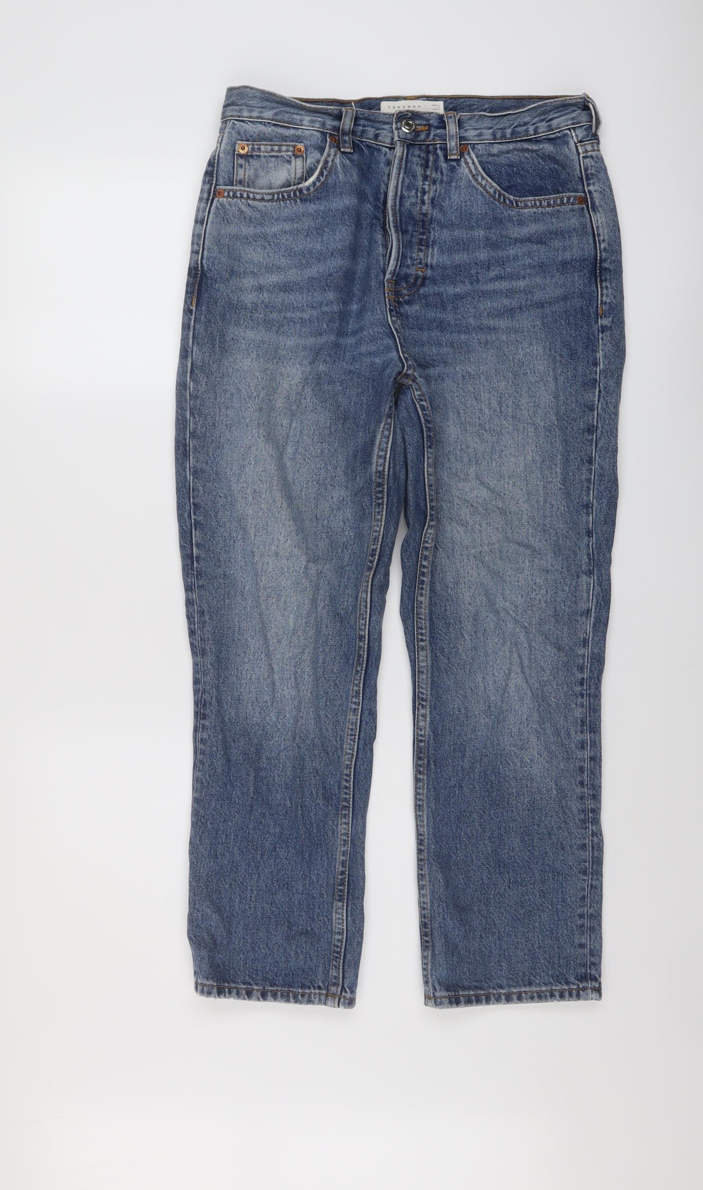 Topshop Womens Blue Cotton Mom Jeans Size 28 L25 in Regular Button
