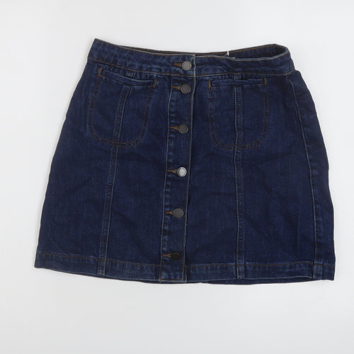 Topshop Womens Blue Cotton Mini Skirt Size 28 in Button