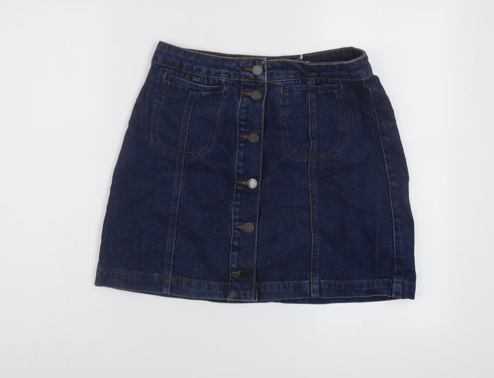 Topshop Womens Blue Cotton Mini Skirt Size 28 in Button