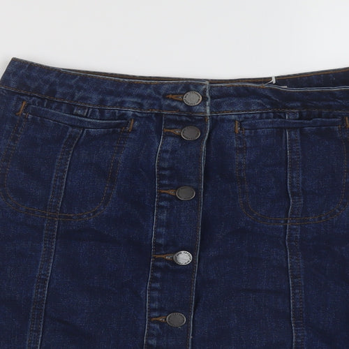 Topshop Womens Blue Cotton Mini Skirt Size 28 in Button