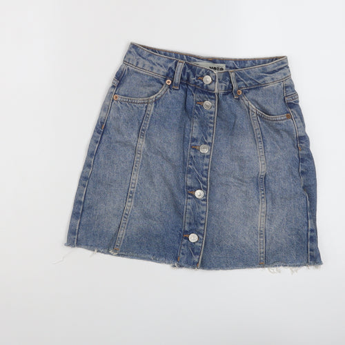 Toshop Womens Blue Cotton Mini Skirt Size 8 Button