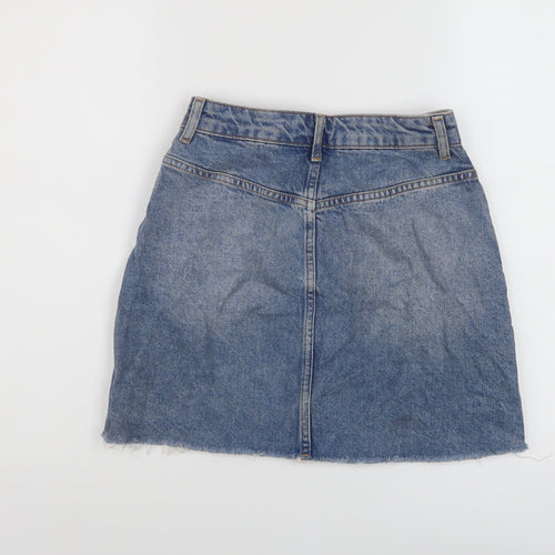 Toshop Womens Blue Cotton Mini Skirt Size 8 Button