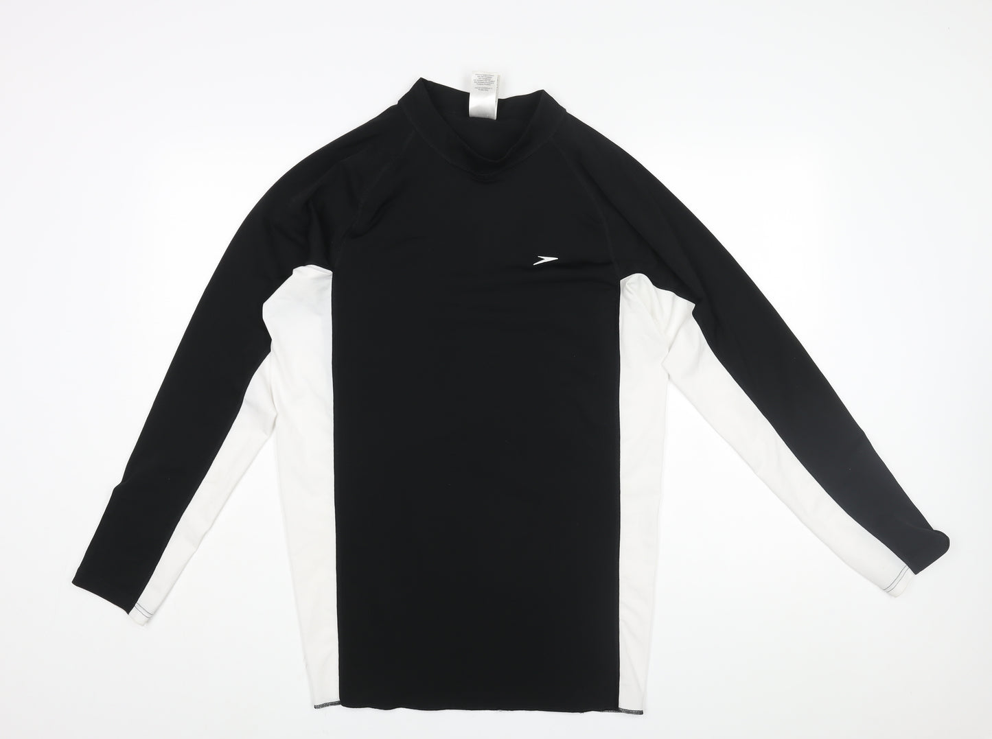 Speedo Mens Black Colourblock Polyester Pullover Casual Size L Mock Neck Pullover - Logo Swim Top
