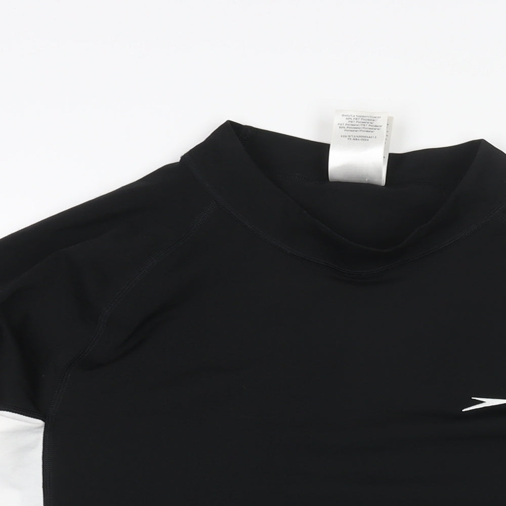 Speedo Mens Black Colourblock Polyester Pullover Casual Size L Mock Neck Pullover - Logo Swim Top