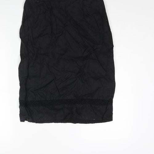 Wallis Womens Black Linen Straight & Pencil Skirt Size 14 Zip - Lace Detail